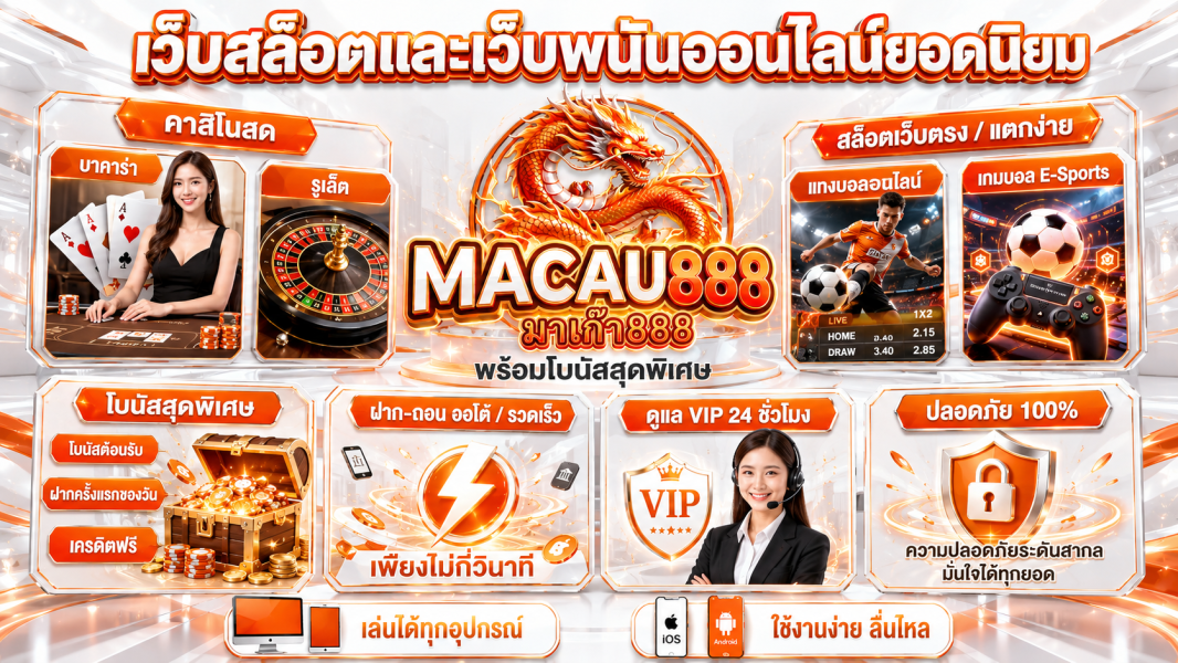 Macau888 เว็บสล็อตและเว็บพนันออนไลน์ยอดนิยม พร้อมโบนัสสุดพิเศษ