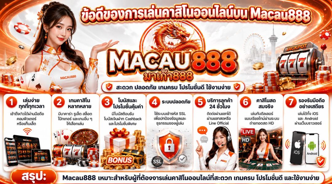 ข้อดีของการเล่นคาสิโนออนไลน์บนเว็บไซต์ Macau888