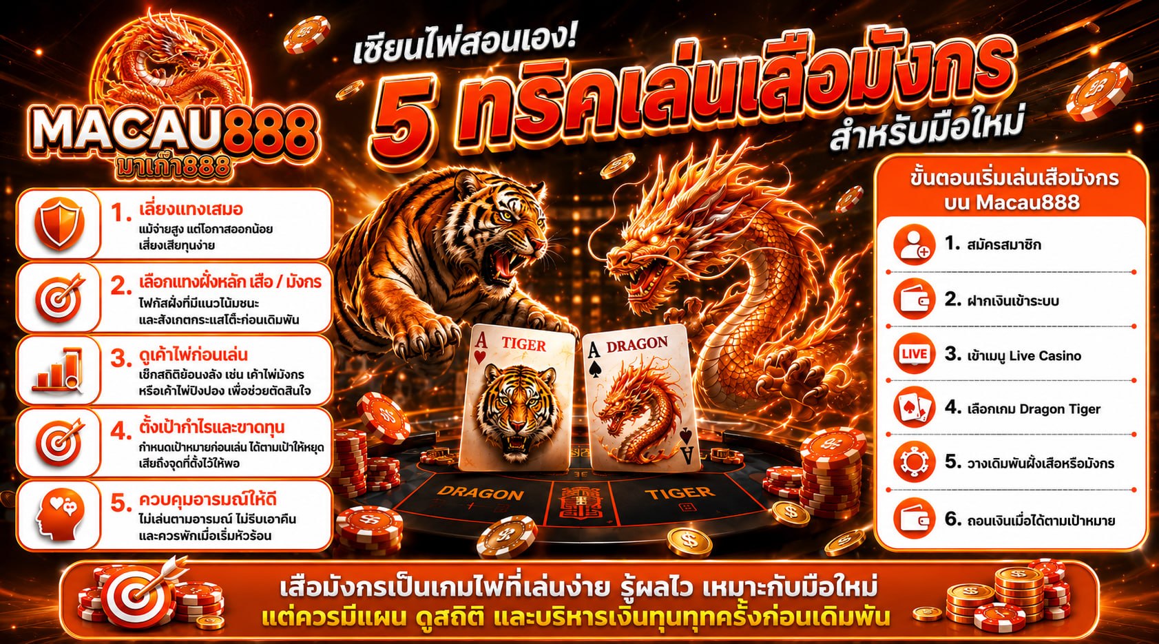 เซียนไพ่สอนเอง! 5 ทริคเล่น "เสือมังกร" (Dragon Tiger) ให้ได้กำไรฉบับมือใหม่