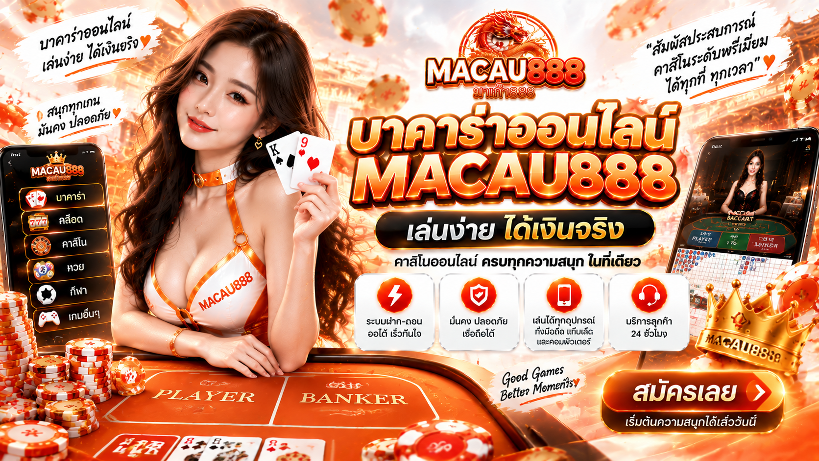 บาคาร่าออนไลน์ MACAU888 เล่นง่าย ได้เงินจริง